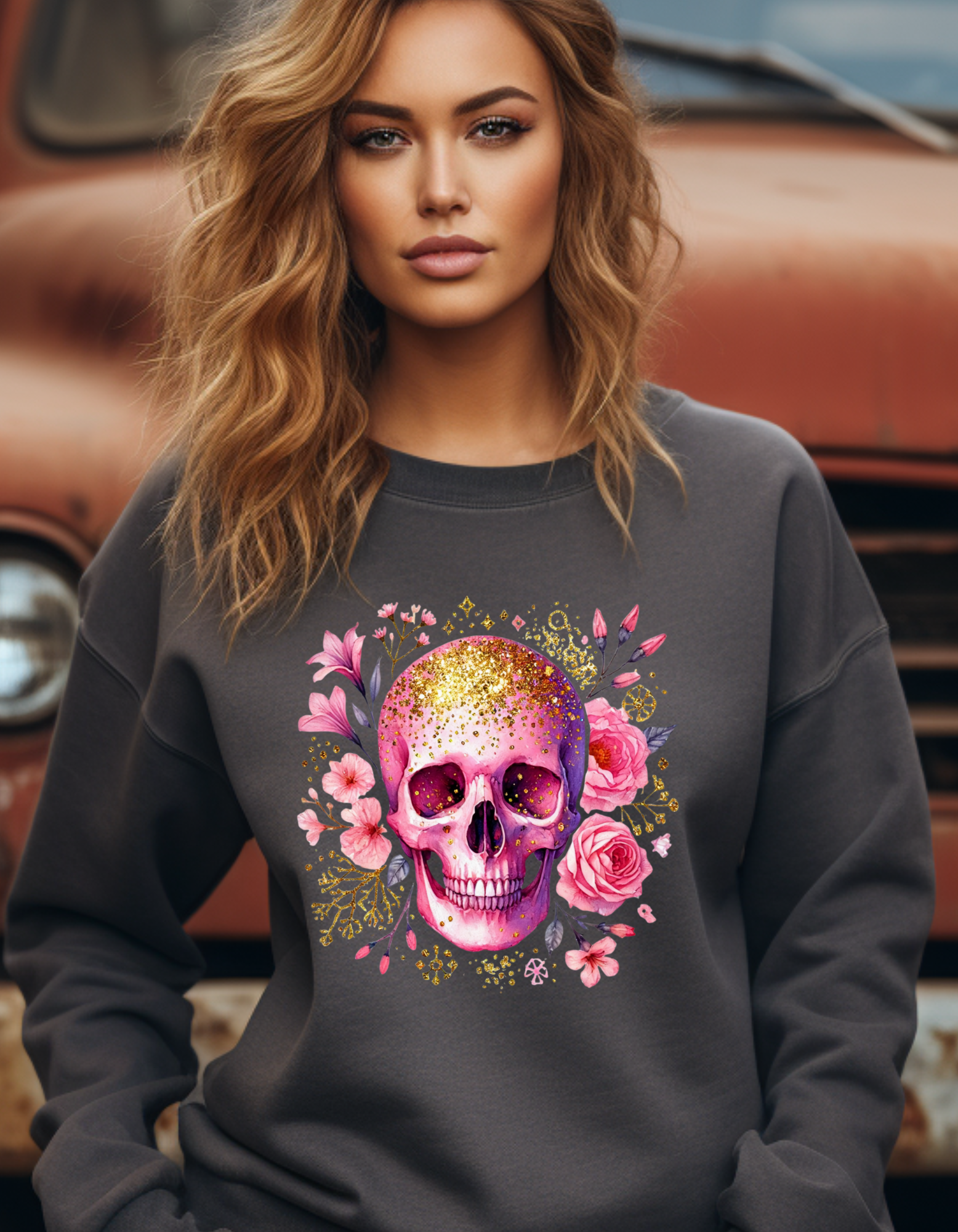 Pink Flower Skull Unisex Sweatshirt