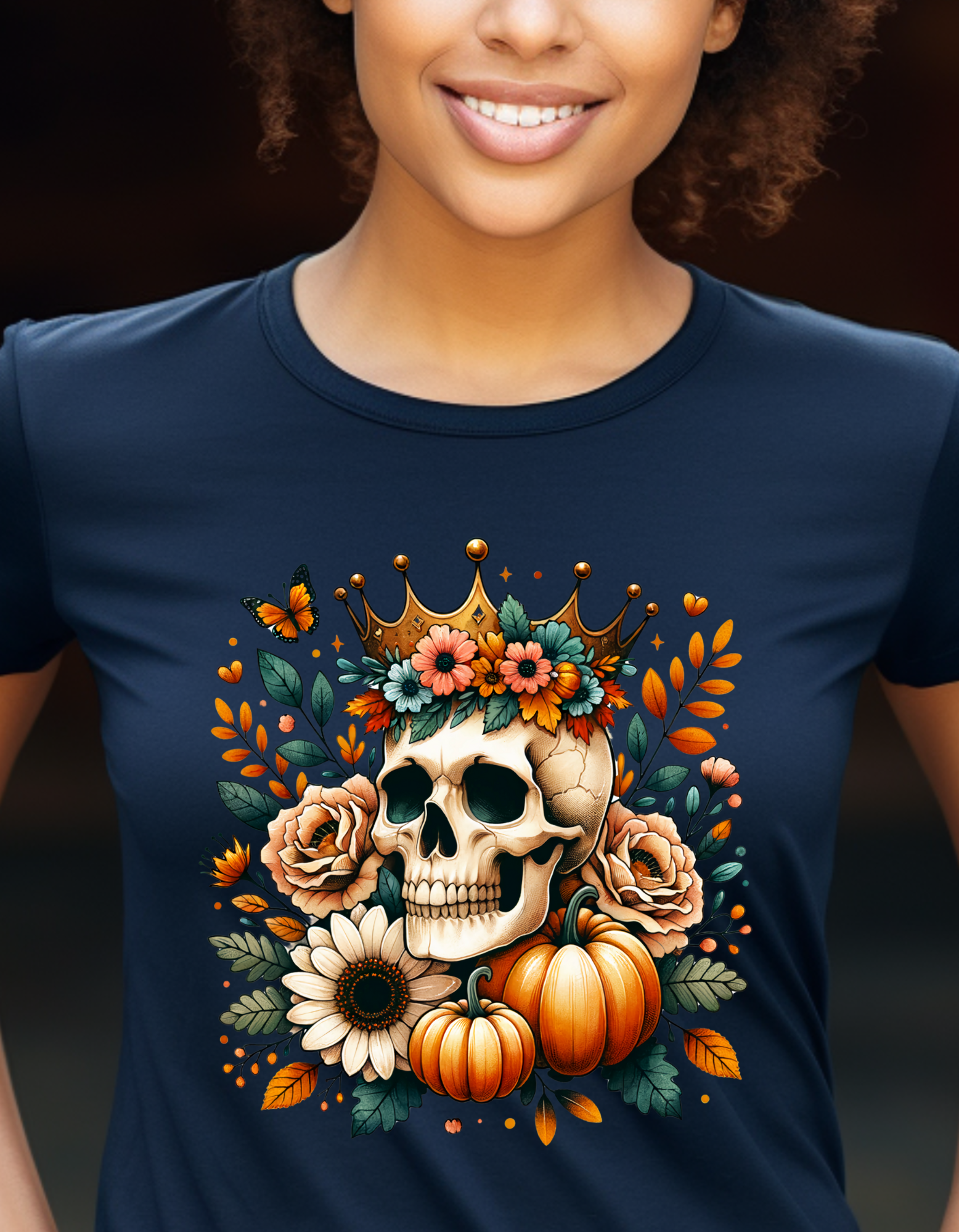 Fall Flower Skull Unisex Tee